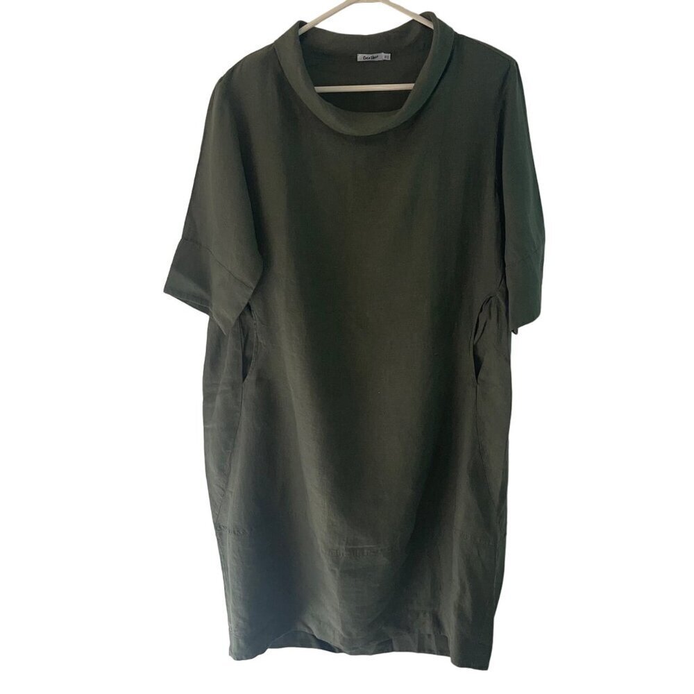 Coco Rose Womens Dress One Size Green Lagenlook Pockets Midi Crew Neck